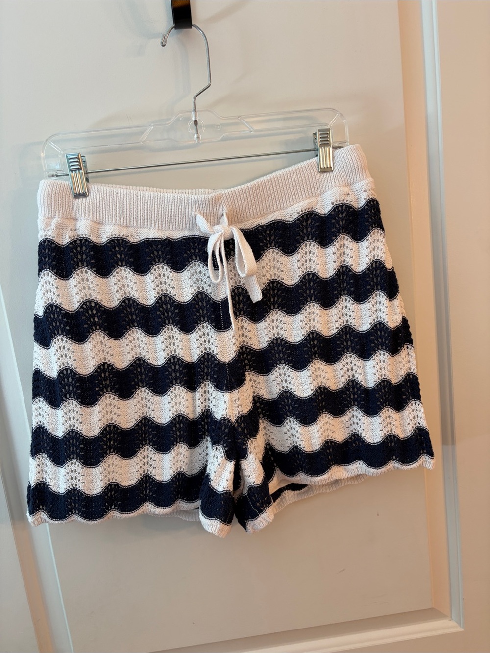 Lou & Grey Navy and White Scalloped Stripe Knit Drawstring Shorts